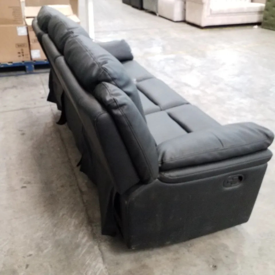 QUALITY DESIGNER 3 SEATER MANUAL RECLINER SOFA - BLACK FAUX LEATHER