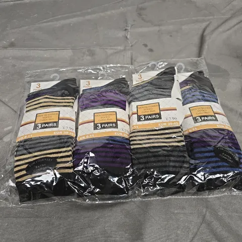 MEN'S DESIGNER SOCKS COTTON RICH – 4 PACKS (3 PAIRS EACH), UK 6-11