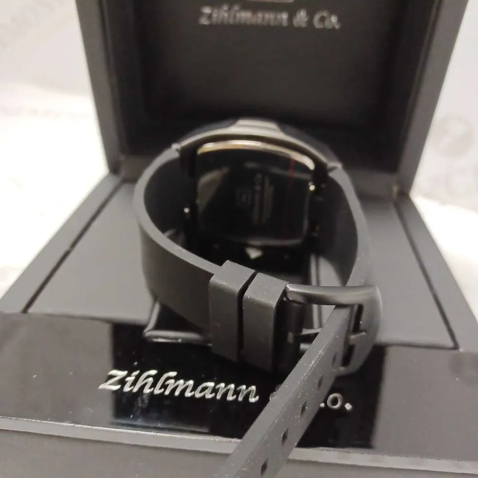 ZIHLMANN & CO BLACK TRIPLE DIAL STUD RUBBER STRAP WATCH