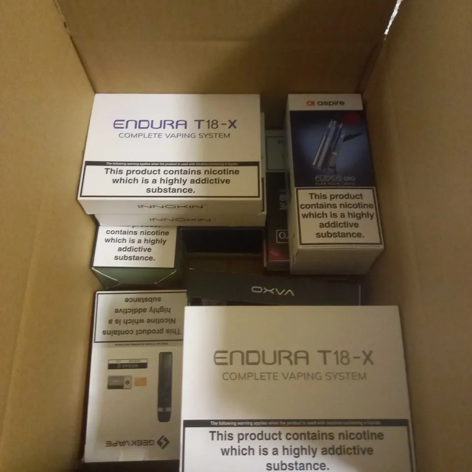 APPROXIMATELY 20 BOXED E-CIGARETTES TO INCLUDE GEEK VAPE, ASPIRE, VOOPOO ETC