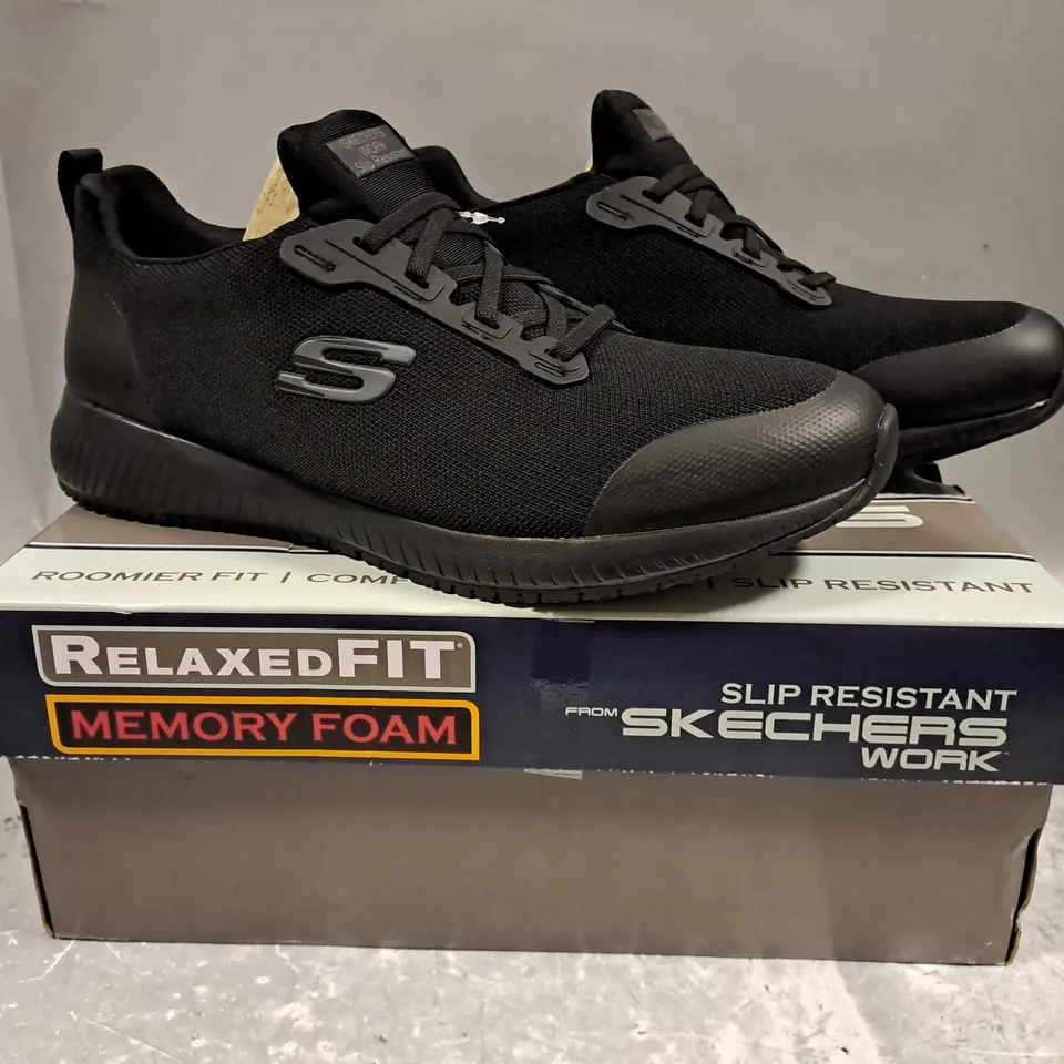 BOXED PAIR OF SKECHERS SHOES IN BLACK UK SIZE 8