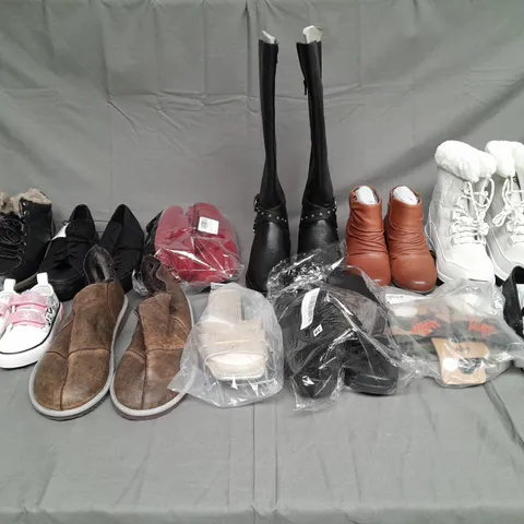 BOX OF ASSORTED UNBOXED SHOES TO INCLUDE TRAINERS, BOOTS, AND SLIPPERS ETC.