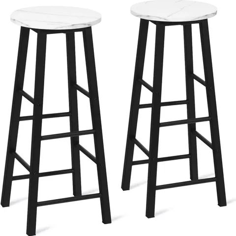 BOXED COSTWAY SET OF 2 BAR STOOLS FAUX MARBLE PUB CHAIR 70cm ROUND KITCHEN DINING CHAIR W/ FOOTREST - WHITE