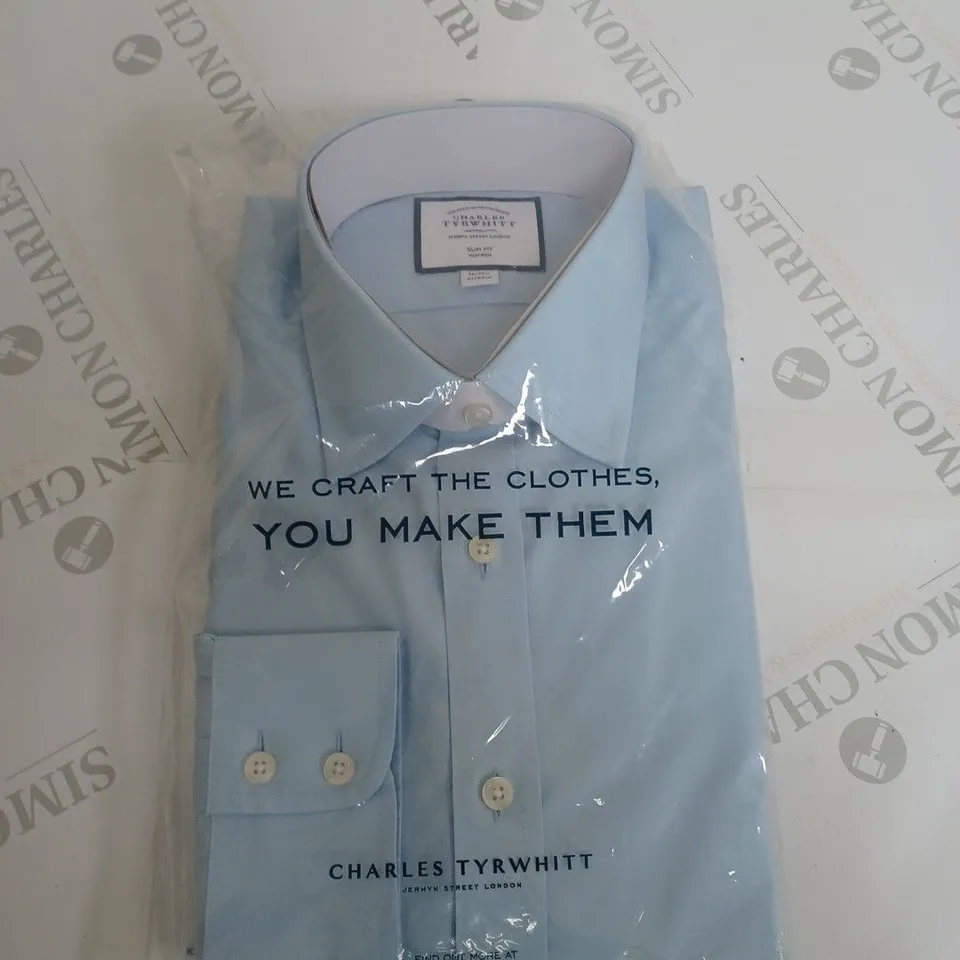 CHARLES TYRWHITT SKY BLUE NON IRON POPLIN SLIM FIT SHIRT