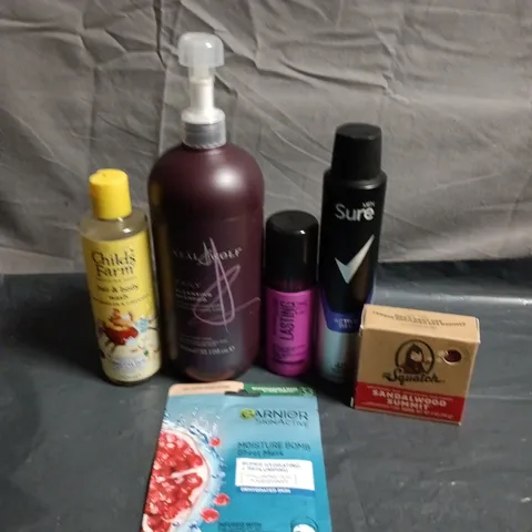 APPROXIMATEY 20 ASSORTED HEALTH AND BEAUTY PRODUCTS TO INCLUDE - CHILD'S FARM HAIR & BODY WASH - DR SQUATCH SOAP AND SURE MEN DEODORANT SPRAY