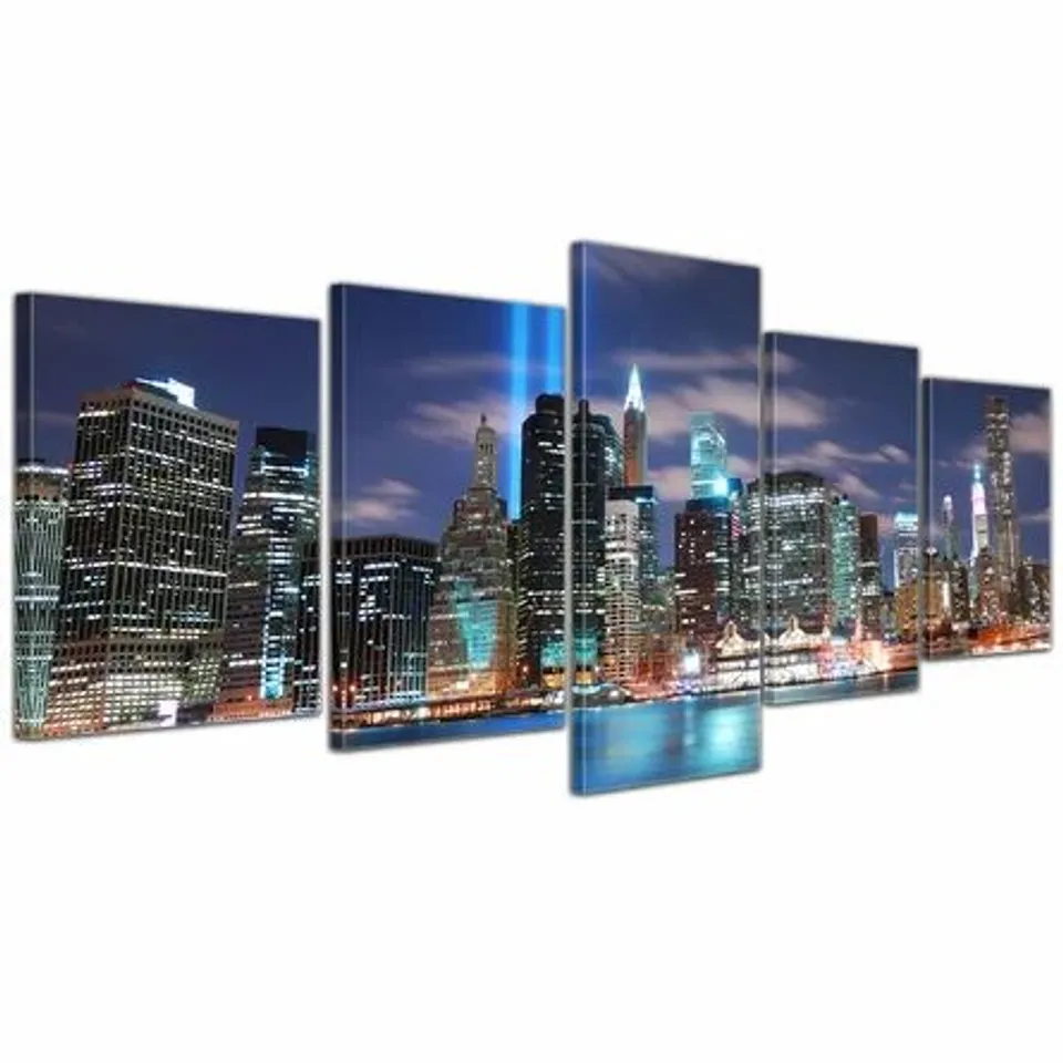 BOXED NEW YORK CITY MANHATTAN AT NIGHT 5 PIECE PHOTOGRAPH 
