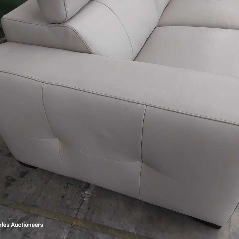 QUALITY ITALIAN DESIGNER GIORGIO POWER RECLINING TWO SEATER SOFA WITH ADJUSTABLE HEADRESTS LIGHT GREY LEATHER