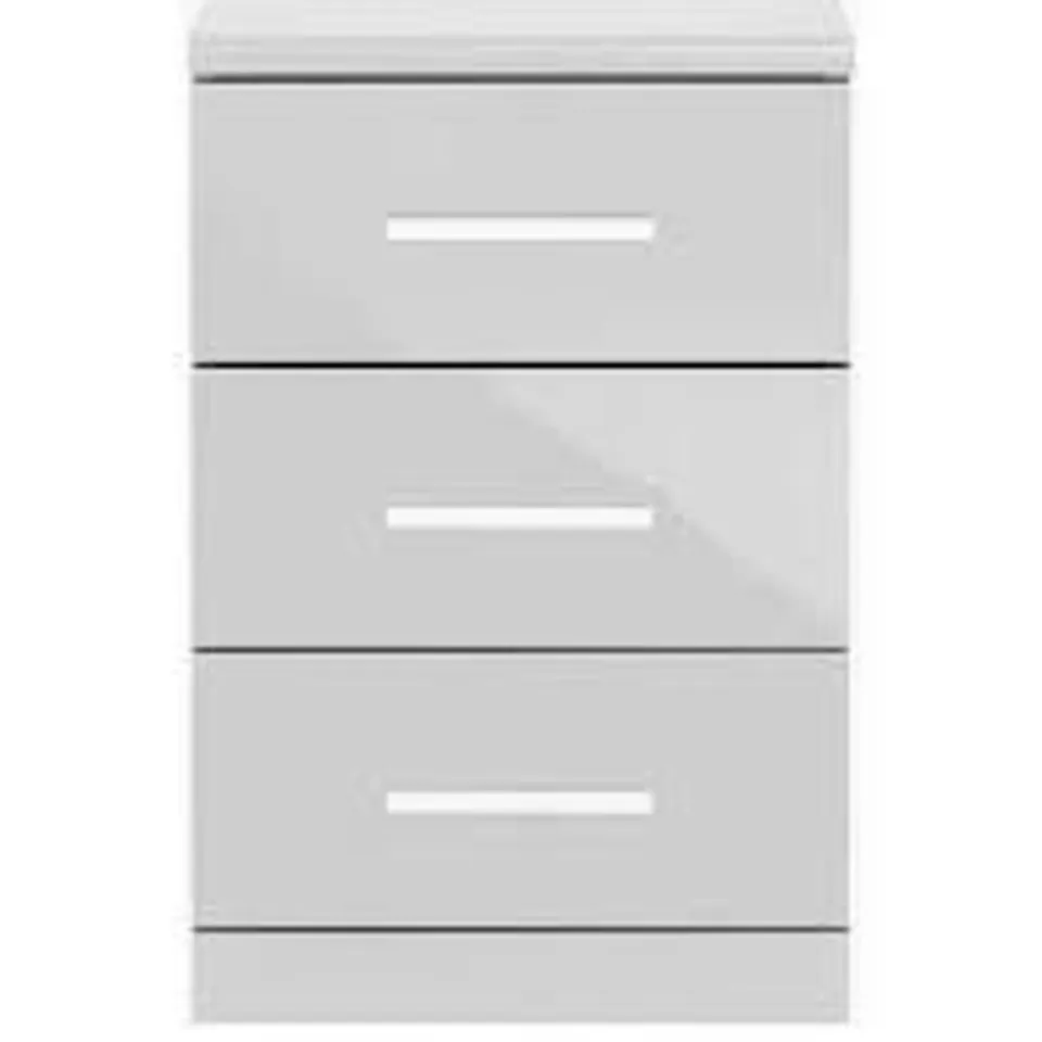 BOXED PRAGUE GLOSS 3 DRAWER BEDSIDE CHESTS - SET OF 2 (1 BOX) RRP £169