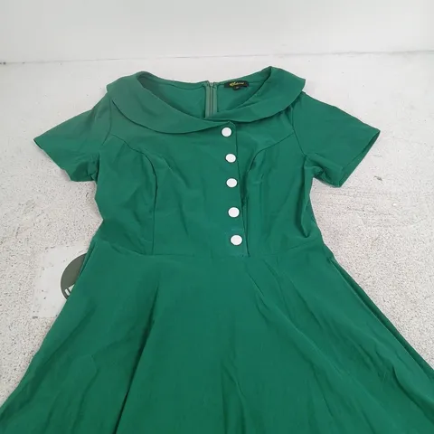 WEDTREND GREEN WOMEN'S DRESS WITH PETER PAN COLLAR, FRONT BUTTON PLACKET β UK SIZE M