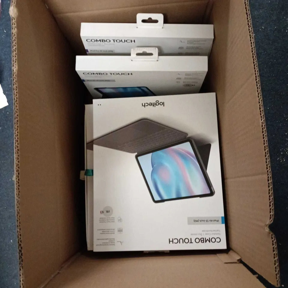 BOX APPROXIMATELY 10 ASSORTED LOGITECH COMBO TOUCH KEYBOARD CASES, NON UK VERSIONS