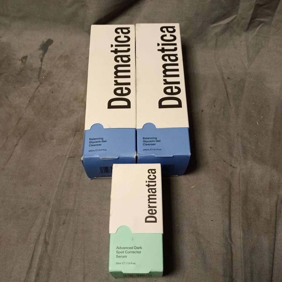3 DERMATICA PRODUCTS: 2 X BALANCING GLYCERIN GEL CLEANSER 200ML, 1 X ADVANCED DARK SPOT CORRECTOR SERUM 30ML