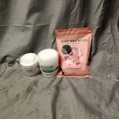 APPROXIMATLEY 15 ASSORTED COSMETIC ITEMS INCLUDING HARD WAX BEADS, INGRAMS MOISTURE PLUS CREAM AND PINK NOON VEGAN SCRUB
