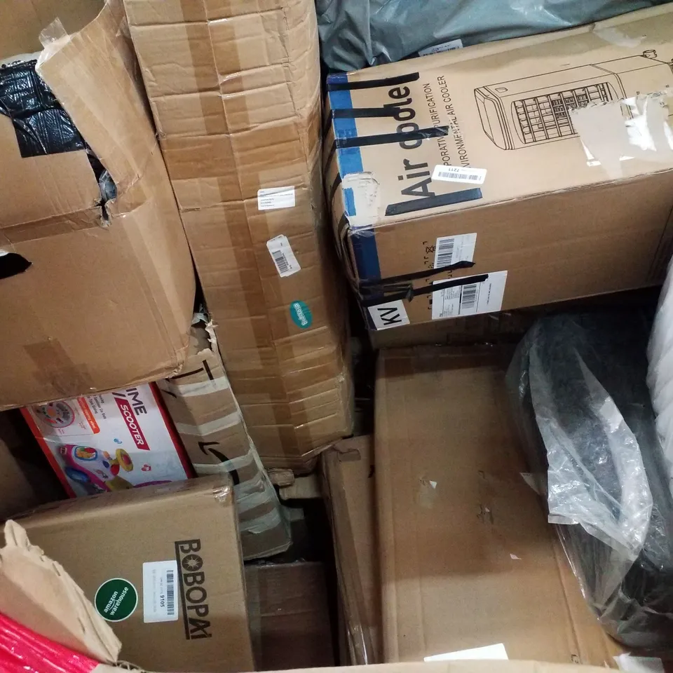 PALLET OF ASSORTED PRODUCTS INCLUDING AIR COOLER, LED CEILING FAN, SALON STYLE BONNET DRYER, LED INTEGRATED FIXTURE