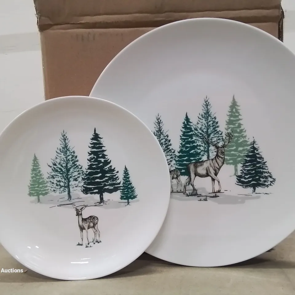 BOXED 12 PIECE STAG THEME DINNERWARE SET, 