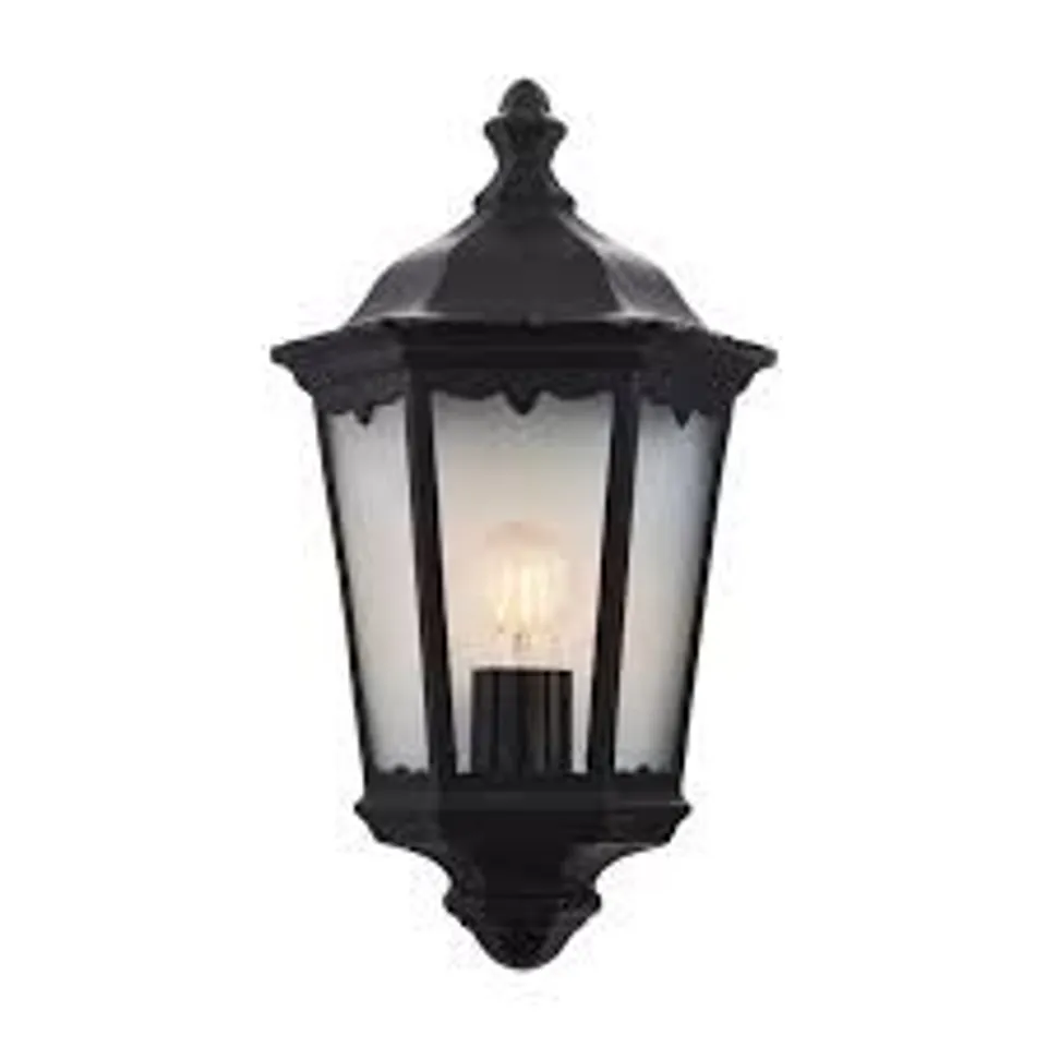 BOXED OUTDOOR LIGHT BLACK BURFORD WALL IP44 MATT HALF-LANTERN ENDON 76547