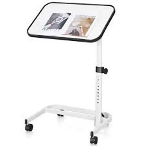 BOXED COSTWAY PORTABLE BEDSIDE TABLE WITH 9-LEVEL ADJUSTABLE HEIGHT - WHITE