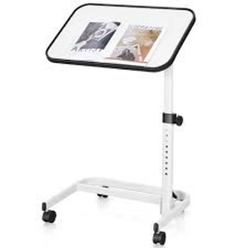 BOXED COSTWAY PORTABLE BEDSIDE TABLE WITH 9-LEVEL ADJUSTABLE HEIGHT - WHITE