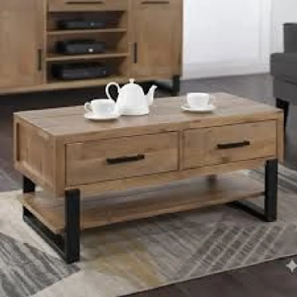 BOXED PEMBROKE COFFEE TABLE + DRAWER - RUSTIC PINE (1 BOX)