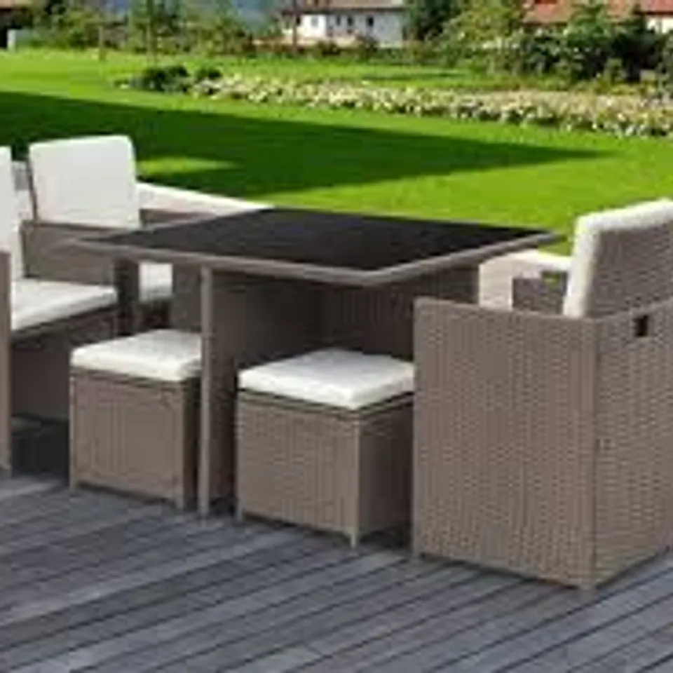 BOXED 8-SEATER MONUMENT RATTAN CUBE GARDEN FURNITURE DINING SET - BROWN (3 BOXES)