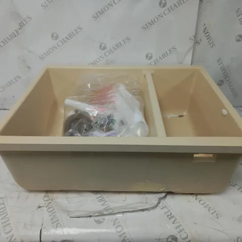BOXED SYSTEMCERAM MERA DOUBLE BOWL KITCHEN UNDERMOUNT SINK, CREAM BEIGE