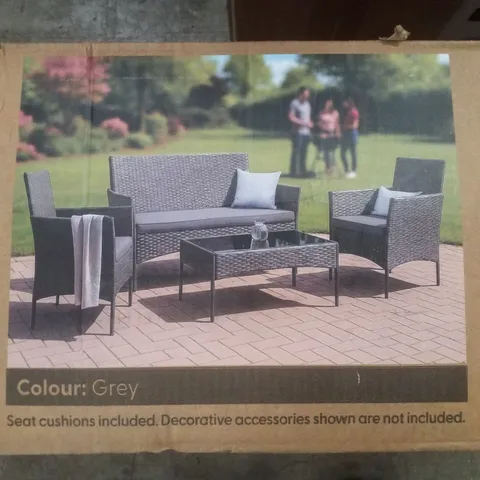 BOXED 4 SEATER SOFA RATTAN SET GREY