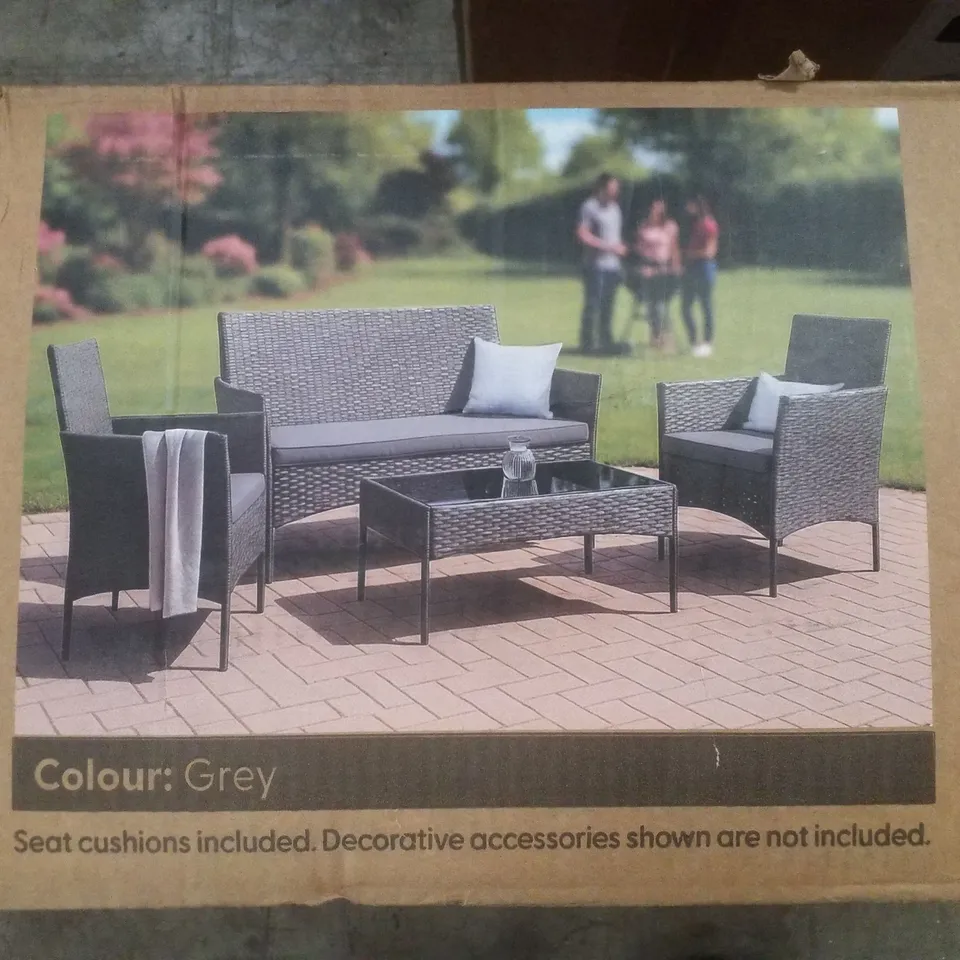 BOXED 4 SEATER SOFA RATTAN SET GREY