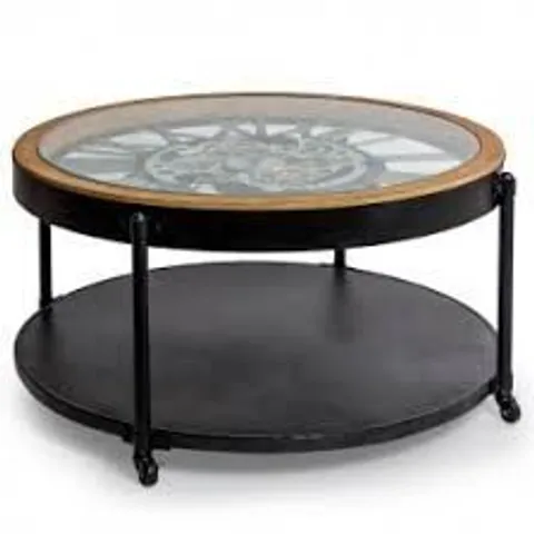 BRAND NEW BOXED HOMESDIRECT365 INDUSTRIAL WOOD AND METAL CLOCK COFFEE TABLE 