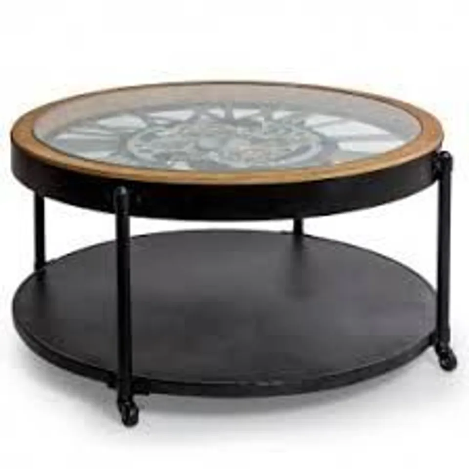 BRAND NEW BOXED HOMESDIRECT365 INDUSTRIAL WOOD AND METAL CLOCK COFFEE TABLE 