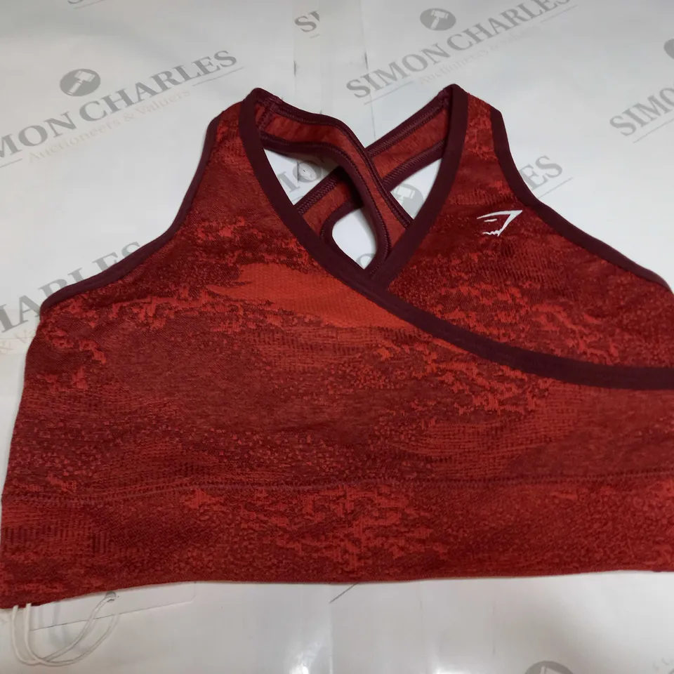 GYMSHARK ADAPT CAMO SEAMLESS SPORTSBRA IN RED - SMALL