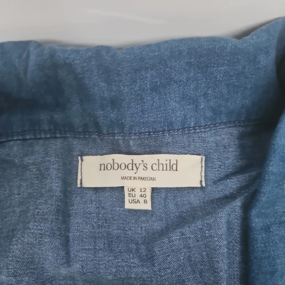 NOBODY'S CHILD DENIM DRESS – BUTTON-FRONT, TIE BELT, UK 12 (EU 40, US 8)