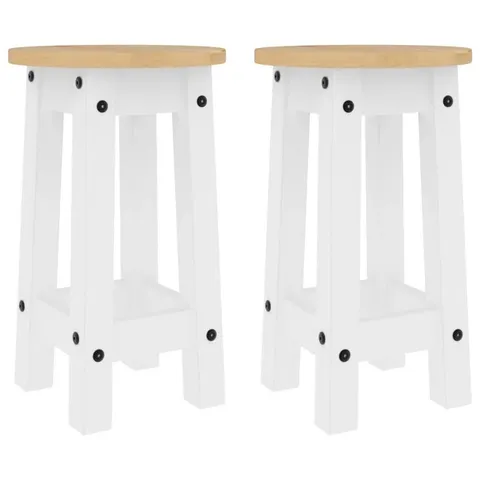 BOXED CLASSICLIVING BAR STOOLS 2 PCS WHITE SOLID WOOD PINE (SET OF 2)