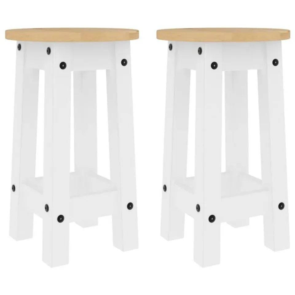 BOXED CLASSICLIVING BAR STOOLS 2 PCS WHITE SOLID WOOD PINE (SET OF 2)