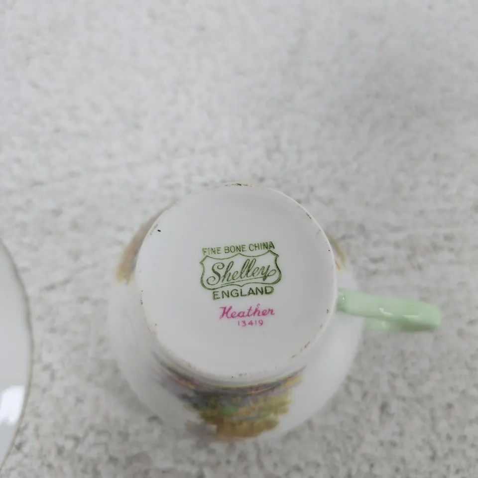 SHELLEY FINE BONE CHINA HEATHER TEACUP & SAUCER – ENGLAND (13419)