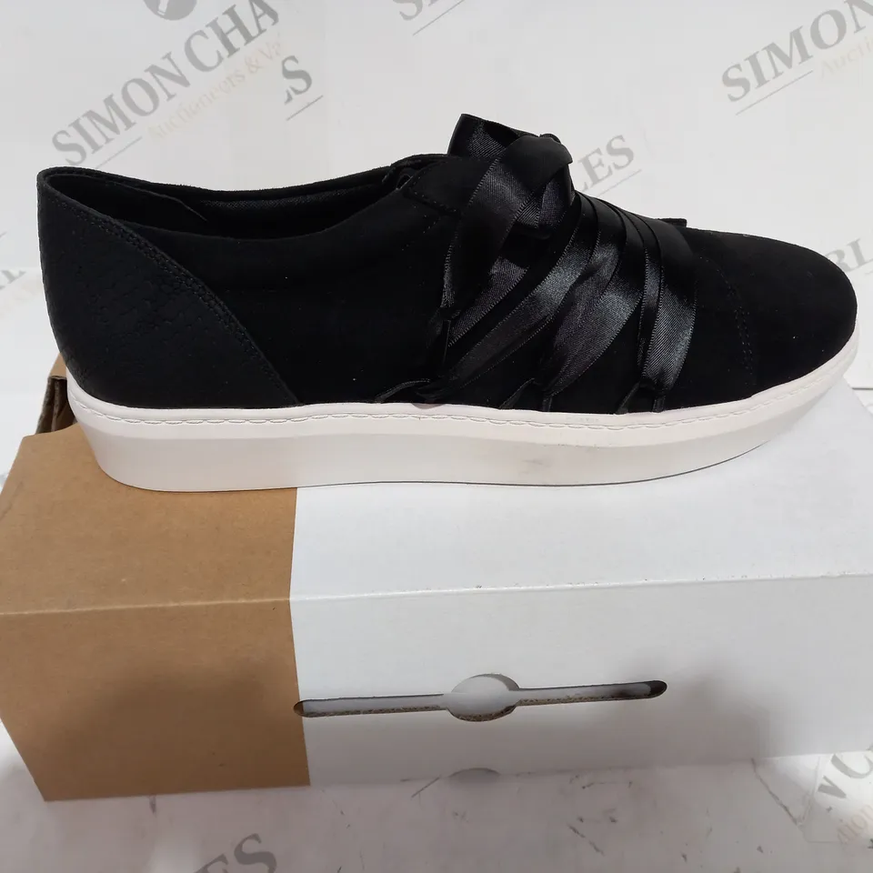 BOXED CALL IT SPRING ACAEMA BLACK SUEDE LACE OVER SHOES - SIZE 8