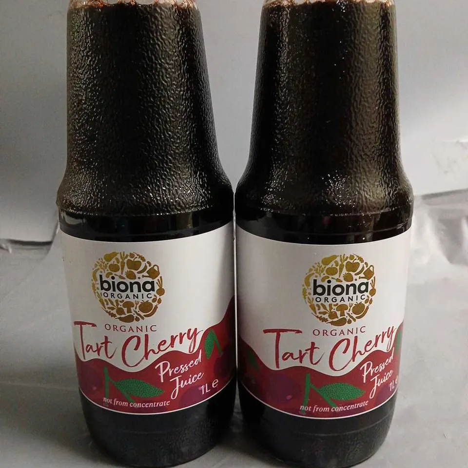 LOT OF 2 BIONA ORGANIC 1L TART CHERRY PRESSED JUICE