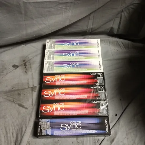BOX OF APPROXIMATELY 60 ASSORTED MATRIX HAIR CARE PRODUCTS INCLUDING COLOR SYNC 5 MINUTE FAST TONER, COLOR SYNC VIOLET/LIGHT BROWN ASH/LIGHT BROWN MOCHA RED/LIGHT BROWN MOCHA ASH AND SO COLOR DARK BLO