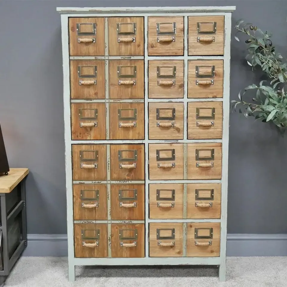 BOXED APOTHECARY CABINET 2 DOOR MULTI DRAWER WOODEN