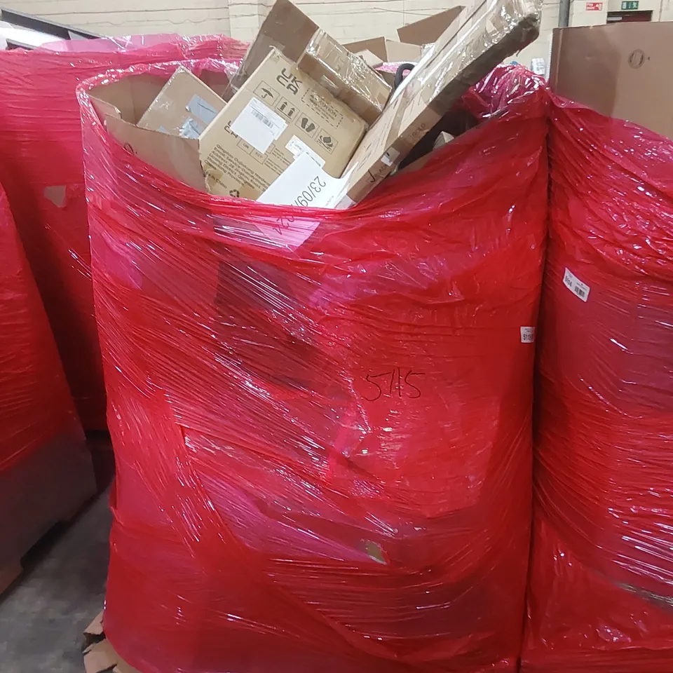 PALLET OF ASSORTED HOUSEHOLD ITEMS AND CONSUMER PRODUCTS TO INCLUDE; OFFICE CHAIR, BOXED FURNITURE ETC 