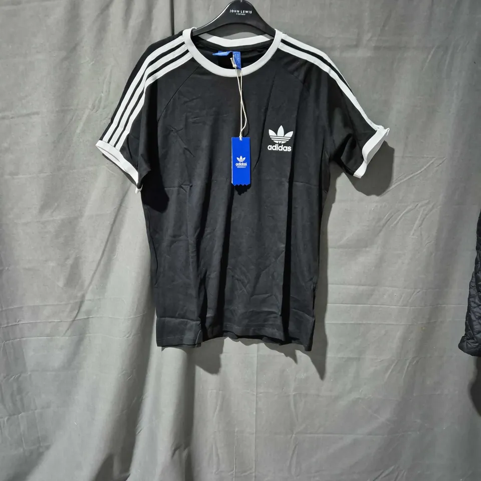 ADIDAS ORIGINALS BLACK T-SHIRT WITH WHITE STRIPES – UK M