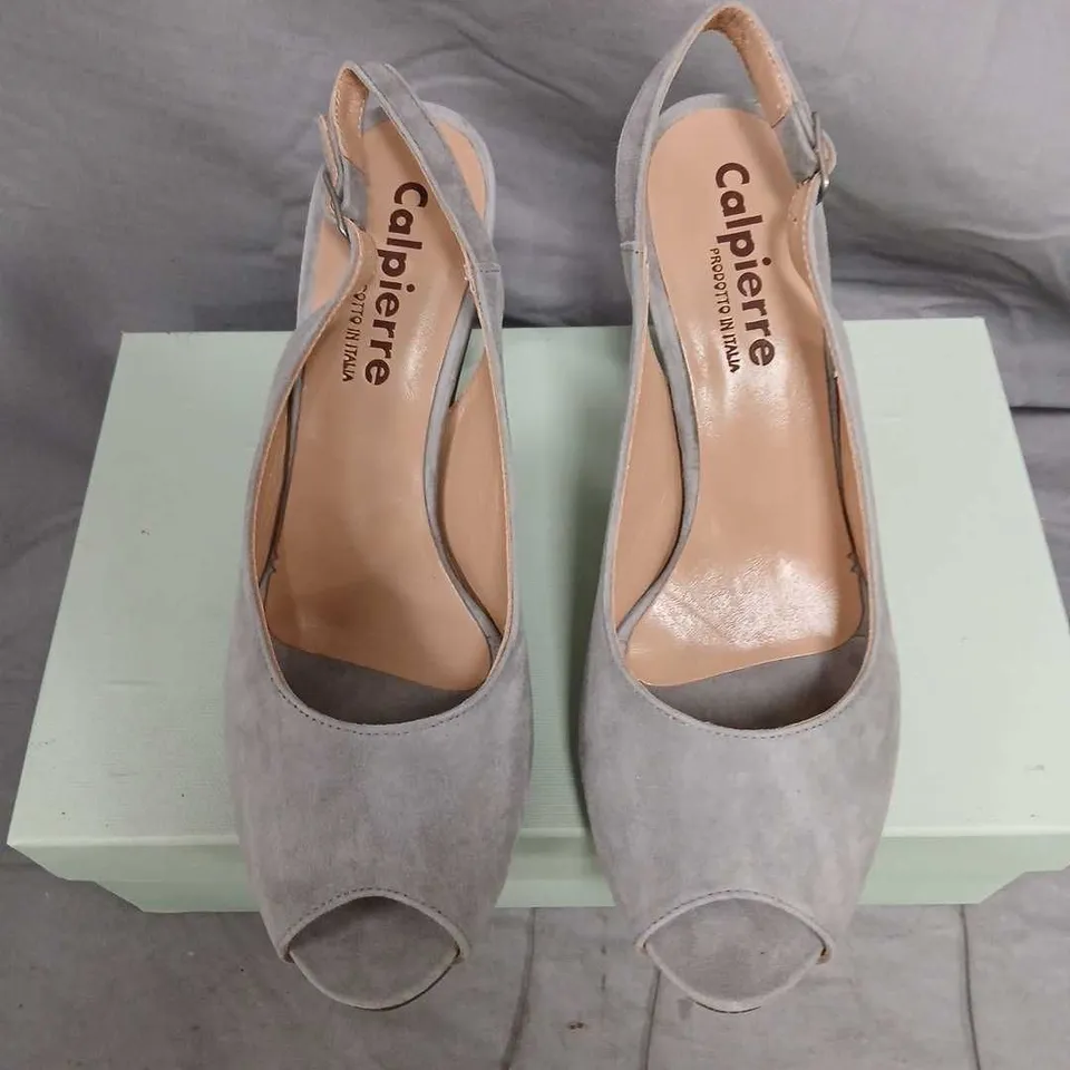 CALPIERRE GREY SUEDE SLINGBACK PEEP-TOE HIGH HEELS – UK 6.5 (EU 39.5)