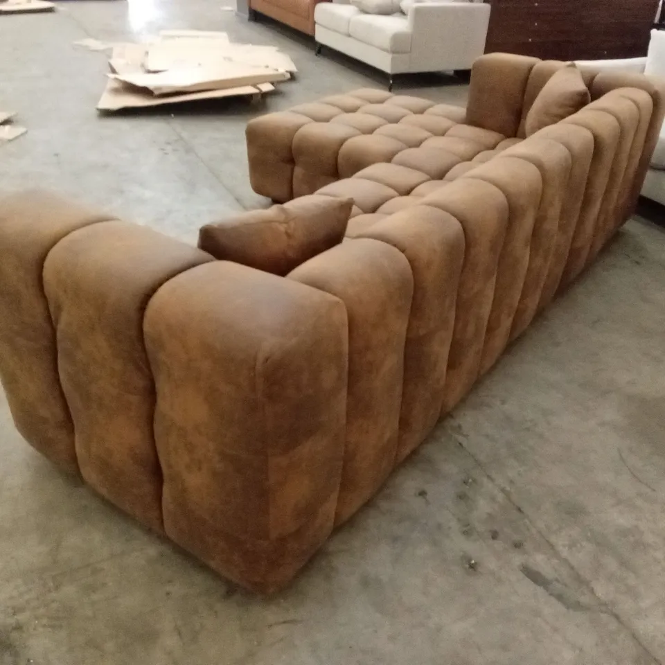DESIGNER 5 SEATER FABRIC CORNER SOFA - BROWN