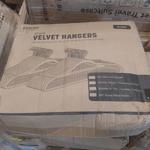 BOX OF APPROXIMATELY 50 KEPLIN BLACK VELVET CLOTHES HANGERS 