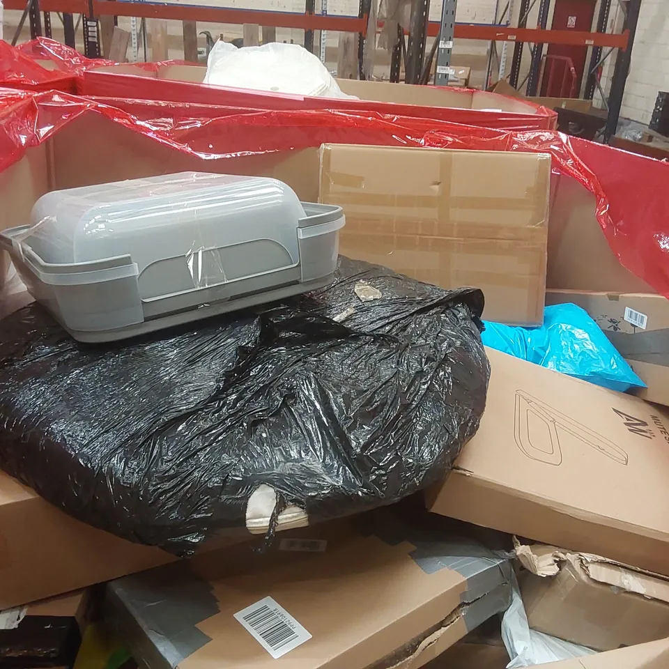 PALLET CONTAINING A LARGE QUANTITY OF ASSORTED ITEMS INCLUDING: CRAYOLA PAIN-STATION, ELECTRIC SLICER MACHINE, TOILET SEATS, BLINDS ECT