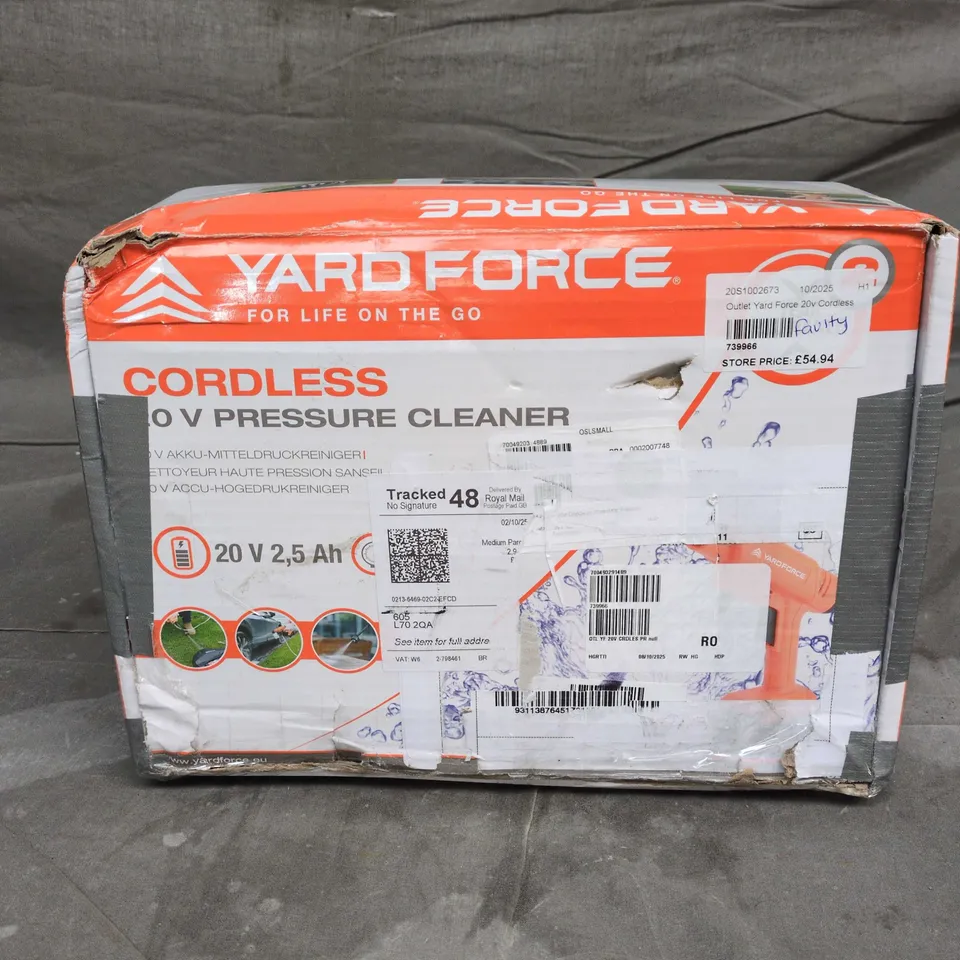 OUTLET YARD FORCE 20V CORDLESS PRESSURE WASHER