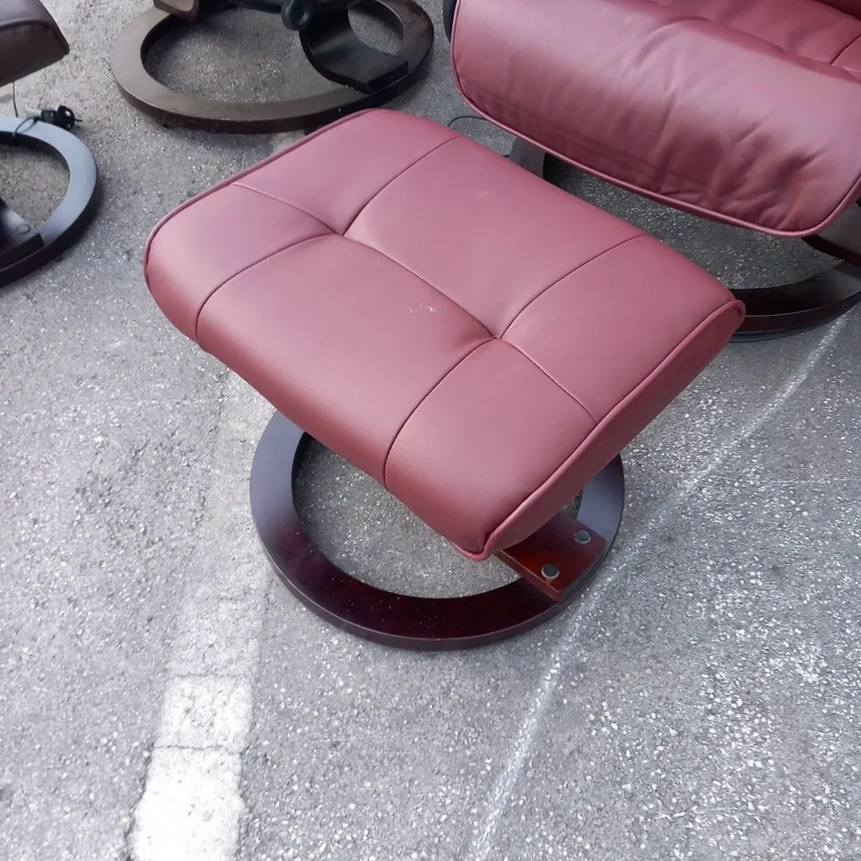 DESIGNER SANTIAGO BURGUNDY SWIVEL CHAIR WITH FOOTSTOOL