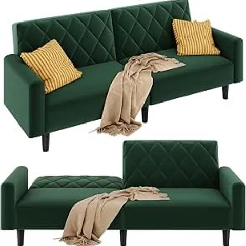 BOXED YAHEETECH CONVERTIBLE SPACIOUS LOUNGE SOFA, ADJUSTABLE BACKREST, GREEN (2 BOXES)