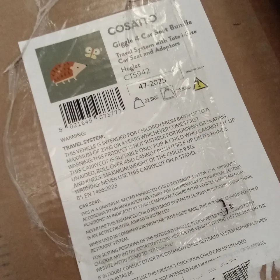 BOXED COSATTO GIGGLE 4 CAR SEAT BUNDLE AND TRAVEL SYSTEM - HOGLET (2 BOXES)