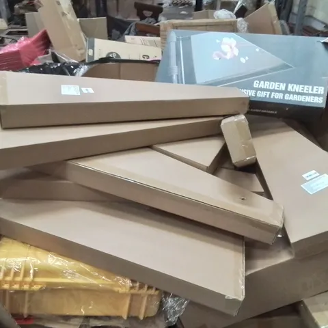 PALLET CONTAINING VARIOUS ASSORTED HOUSEHOLD ITEMS TO INCLUDE: SEVERAL GARDEN SHEER SETS, GARDEN KNEELER, SAFTY PROTECTION CASE AND LOTS MORE UNMARKED BOXED ITEMS 