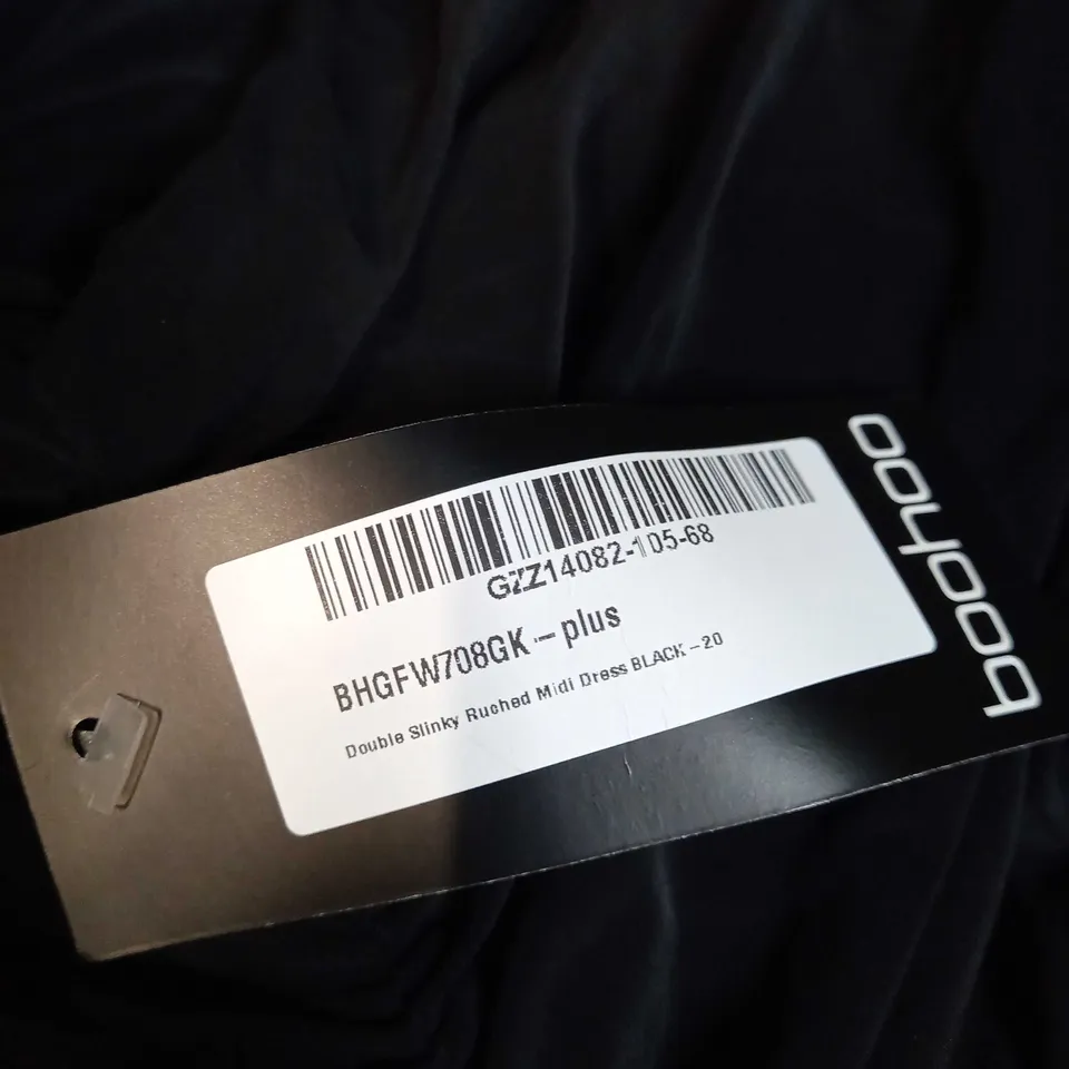 BOOHOO BLACK DOUBLE SLINK DUCHED MIDI DRESS - SIZE 20