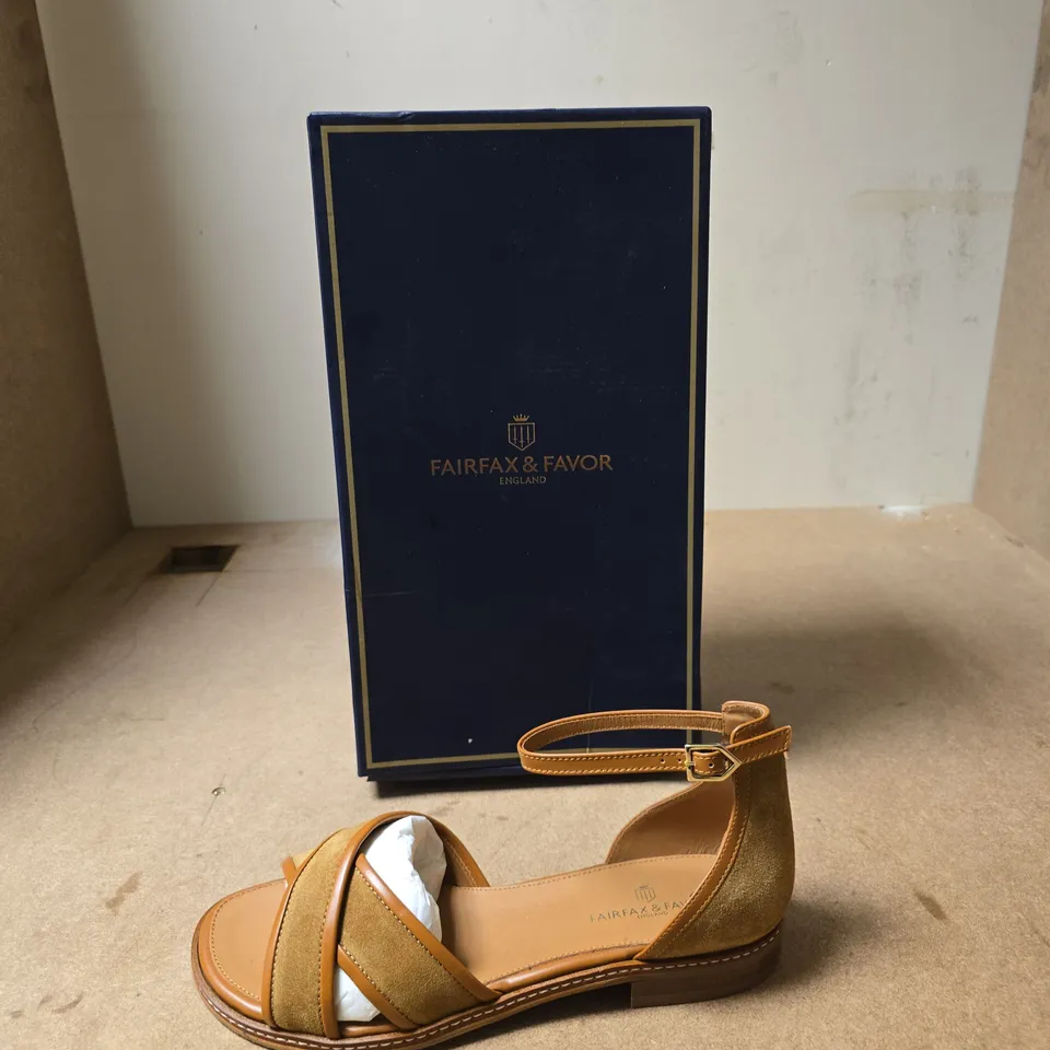 FAIRFAX & FAVOR TAN CROSS-STRAP SANDALS WITH ANKLE STRAP – WOMEN'S (BOXED) - EUR SIZE 41